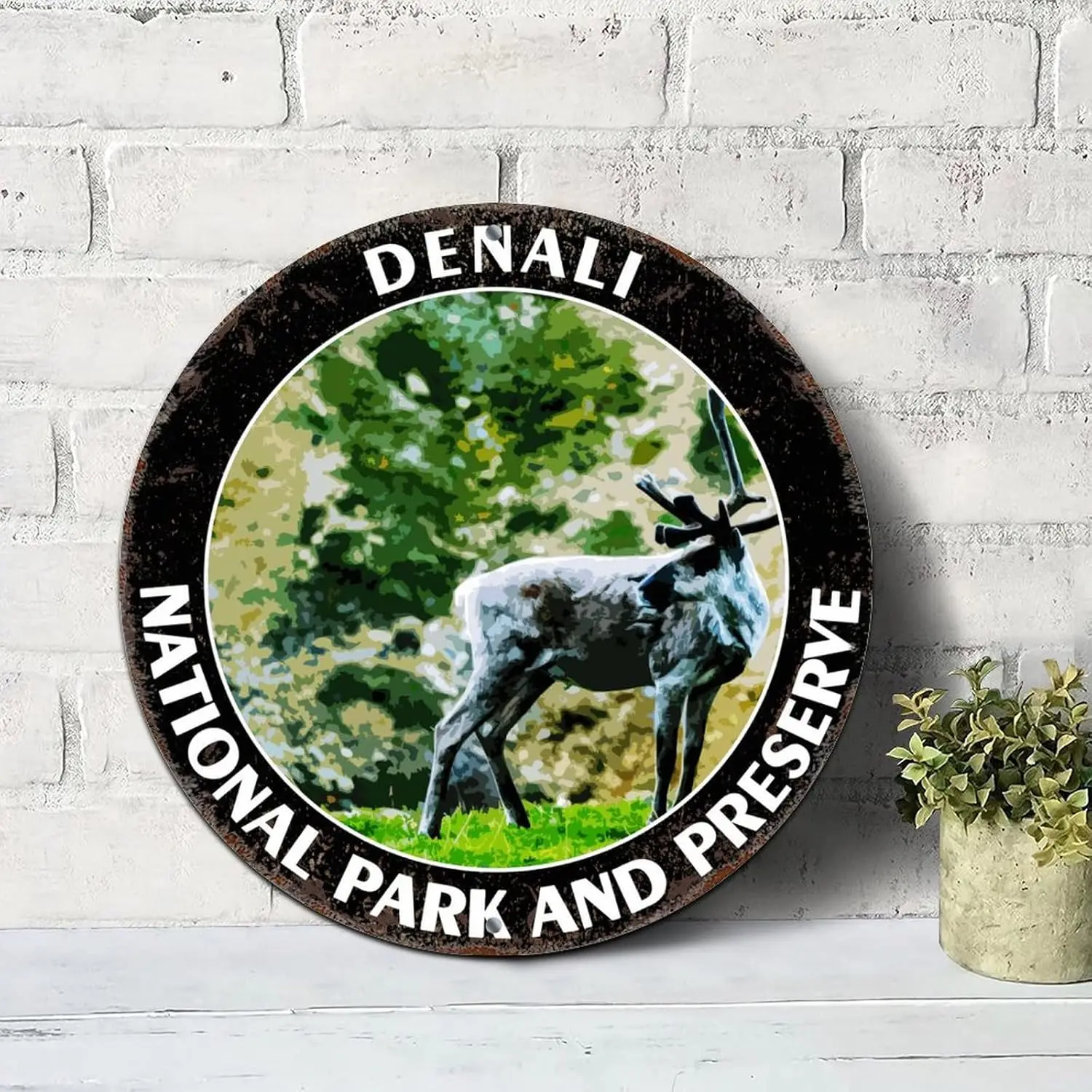 Modern Cityscape Signs Denali National Park And Preserve Round Tin Signs Aluminum Metal Signs Wall Art Farmhouse Decorative Wrea