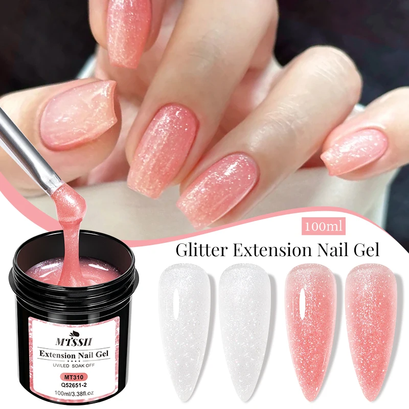 100ml Large Capacity Glitter Extension Gel Nail Polish White Pink Soak Off Acrylic Builder UV Gel Varnish For Finger Extend Nail