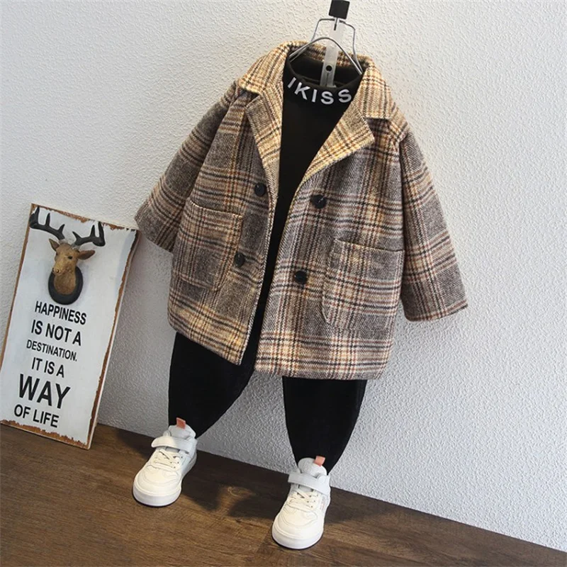 Cotton thickened boy's woolen coat 2025 spring new children's clothing large children's woolen coat children's trench coat