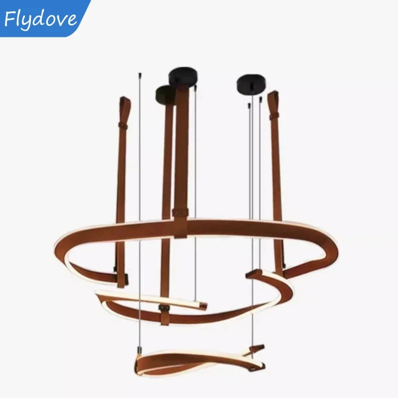 Nordic Minimalist Chandelier Postmodern Designer Villa Restaurant Leather Ring Hall Main Light Bedroom Living Home Decor