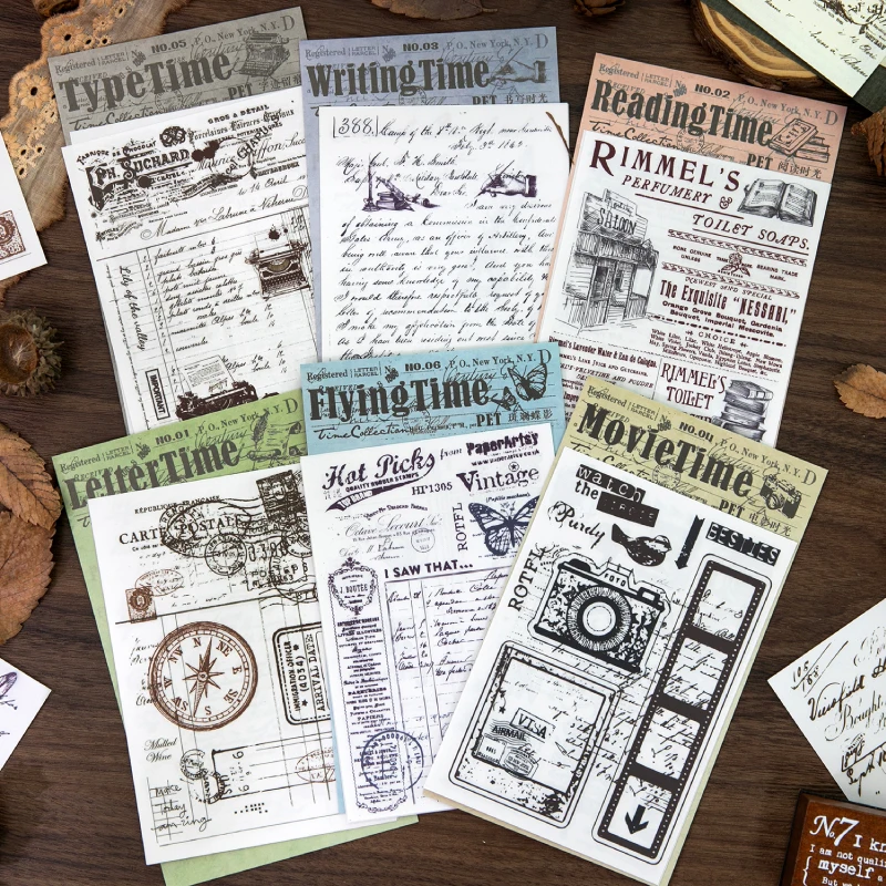 2 Sheets Vintage Manuscript imprint Stickers Materials DIY Scrapbooking Collage Stationery Decor Junk Journal Aesthetics Sticker