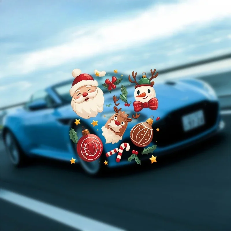 1Set Christmas Santa Snowman Reindeer Vinyl Stickers, Waterproof UV Resistant Decals for Car Laptop Phone Decor, Holiday Gift