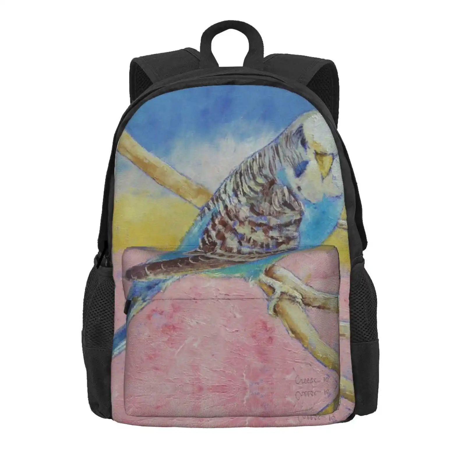 Sky Blue Budgie Hot Sale Schoolbag Backpack Fashion Bags Michael Oil Painting Parakeet Parrot Perico Perruche Sittich Budgies