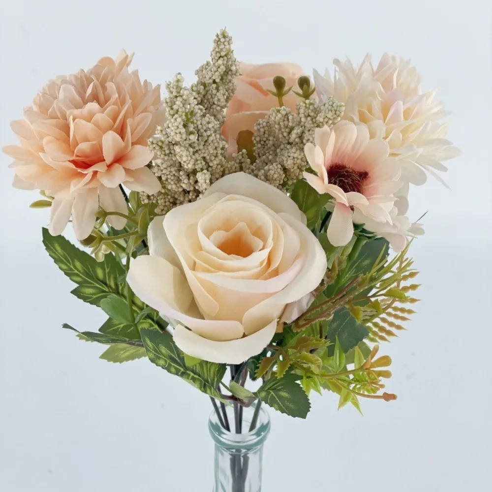 Künstlicher Rosen-Chrysanthemenstrauß mit 7-Gabeln in Herbstfarbe – lebensechte Herbstblumen aus Seide für Heimdekoration, Hochzeit, Thanksgiving – Detail 7
