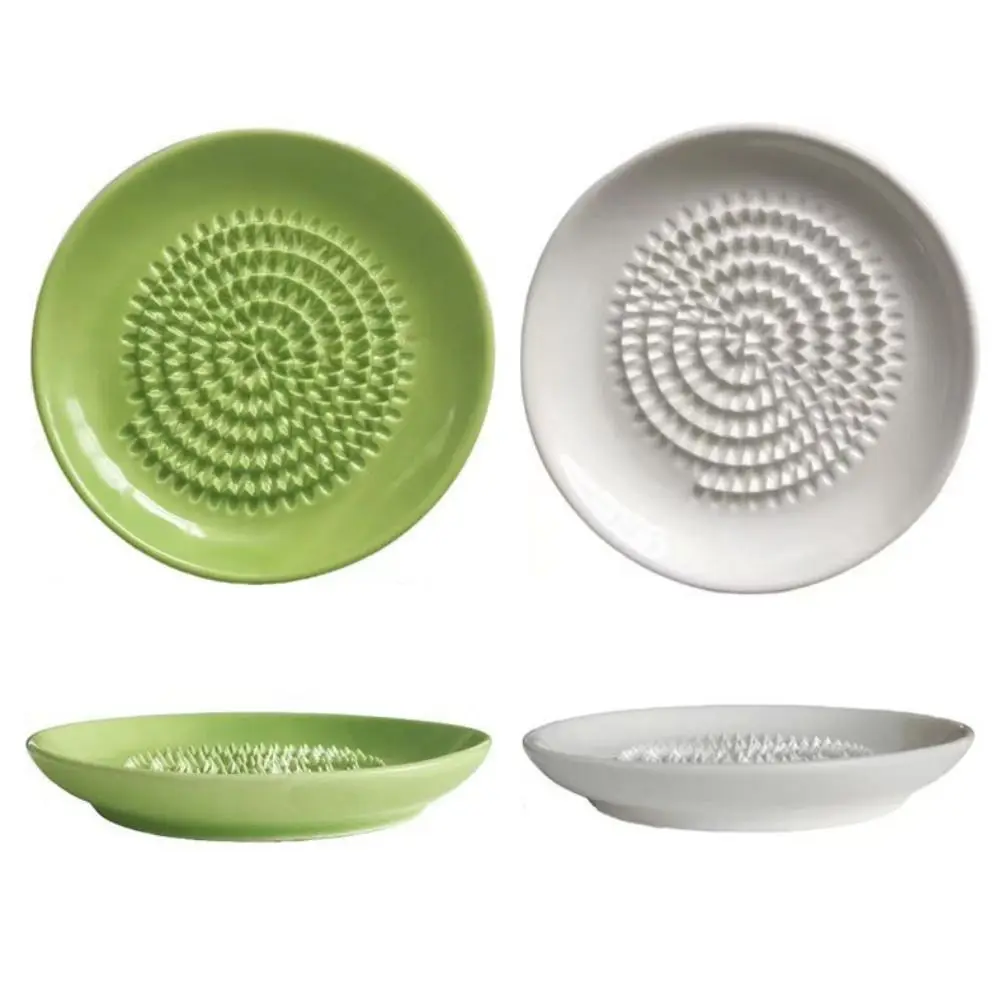 Ceramic Garlic Ginger Grater Non-Slip Round Shape Garlic Shredding Plate Multifunctional Manual Hand Garlic Ginger Masher