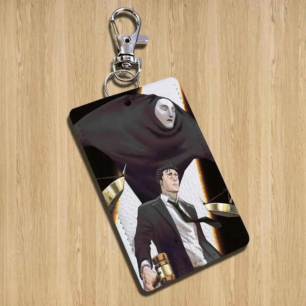 mental breakdown Hiromi Higuruma Rectangle ID Card Case Keychain Access Card Bag Key Tag Ring Leather Card Holder Key Ring view 4