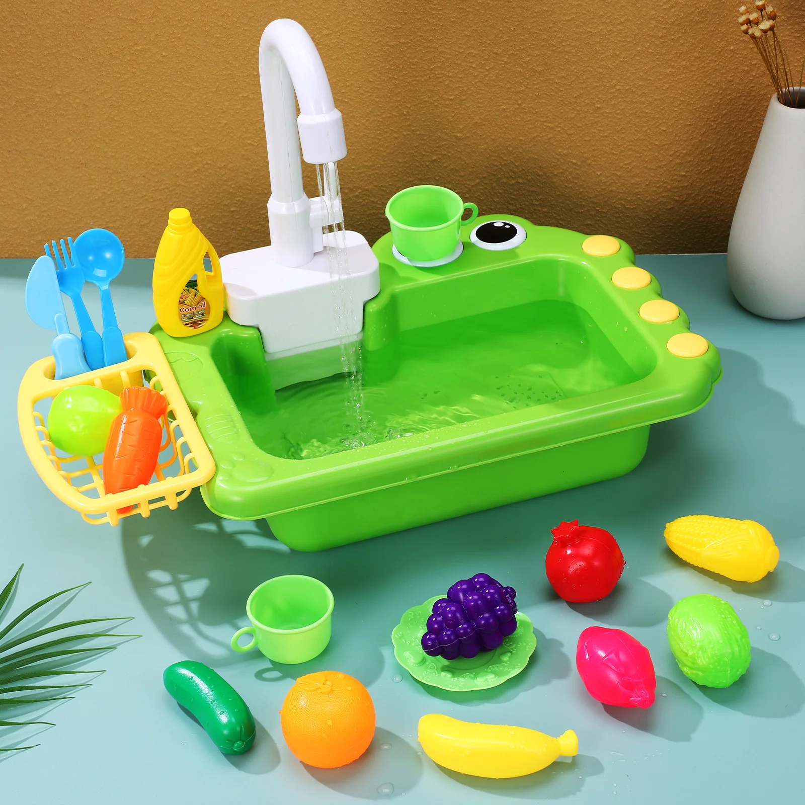 

Dishwasher Play Kitchen Sink Dishwashing Toys for Kids Toddler Plastic with Running Water
