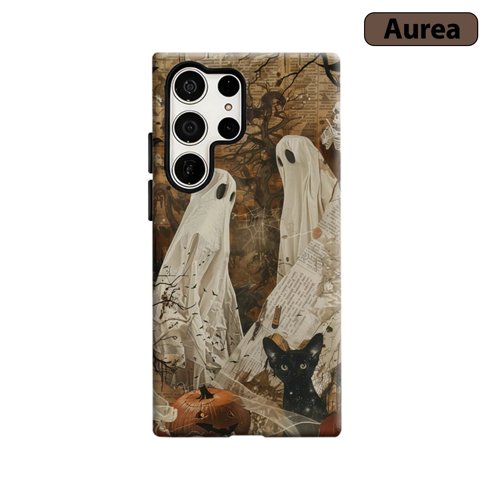 Vintage Halloween Geister Handyhülle für Samsung Galaxy S25 Ultra S24 S23 Ultra Plus Stoßfeste Doppelschicht Robuste Rückabdeckung