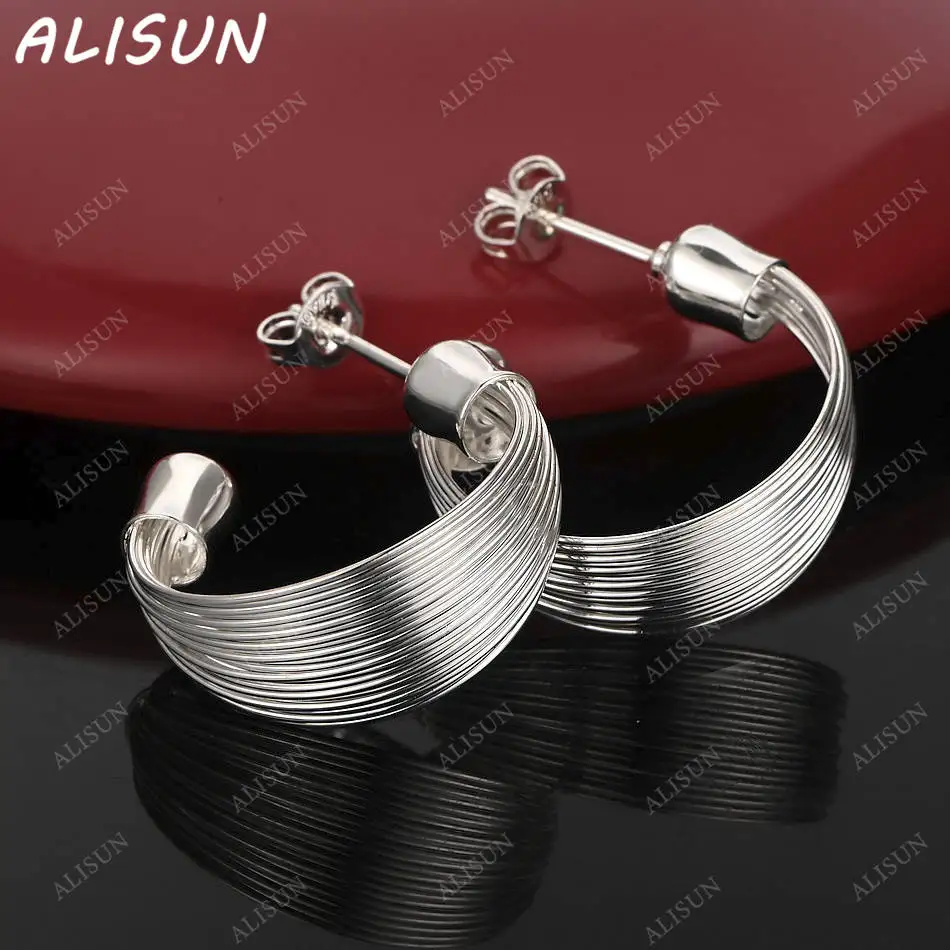 

ALISUN 925 Sterling Silver Brushed Earrings Stud Earrings For Women Charm Trend Birthday Gifts Fashion Party Fine Jewelry