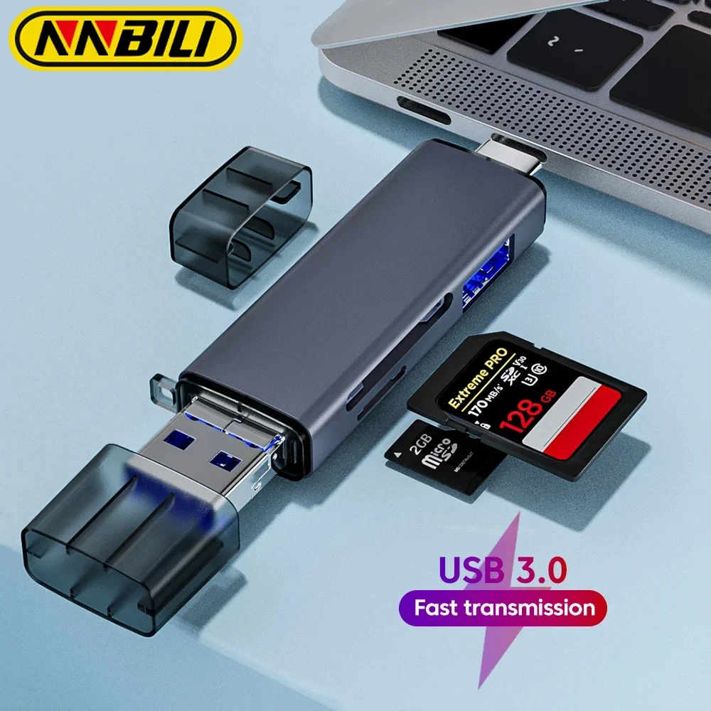 Nnbili 6In1มัลติฟังก์ชั่น USB3.0เครื่องอ่านการ์ดชนิด C ไมโครการ์ดรีดเดอร์ SD เครื่องอ่านการ์ดชนิด C tousb OTG อะแดปเตอร์บัตร TF USB ตัวอ่านแฟลชไดร์ฟ