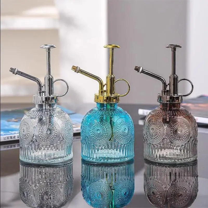 Home Gradient Color Glass Watering Spray Bottle Plastic Top Pump Watering Can Colored Glass Spary Bottle Indoor Gardening Tools