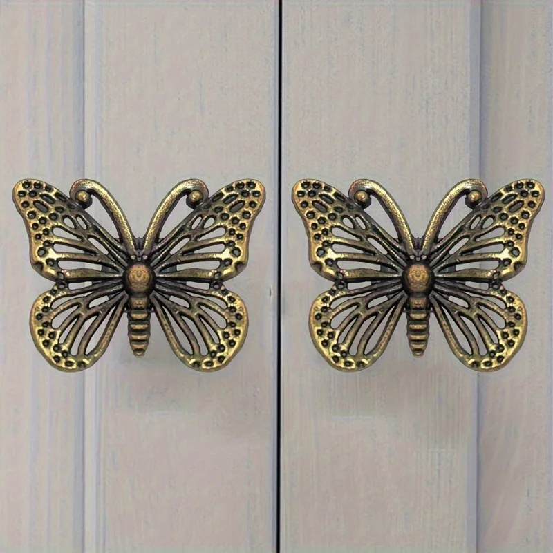 Elegant Bronze 10Pcs Butterfly Drawer Pulls - Decorative Cabinet Handles with Intricate Design - Multi-Component Bundle