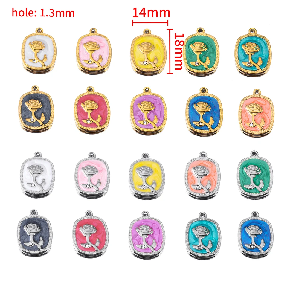 2pieces French Silver Color Edged Rhinestone Inlaid With Rose Pattern Stainless Steel Drip oil Pendant For DIY Necklace Material