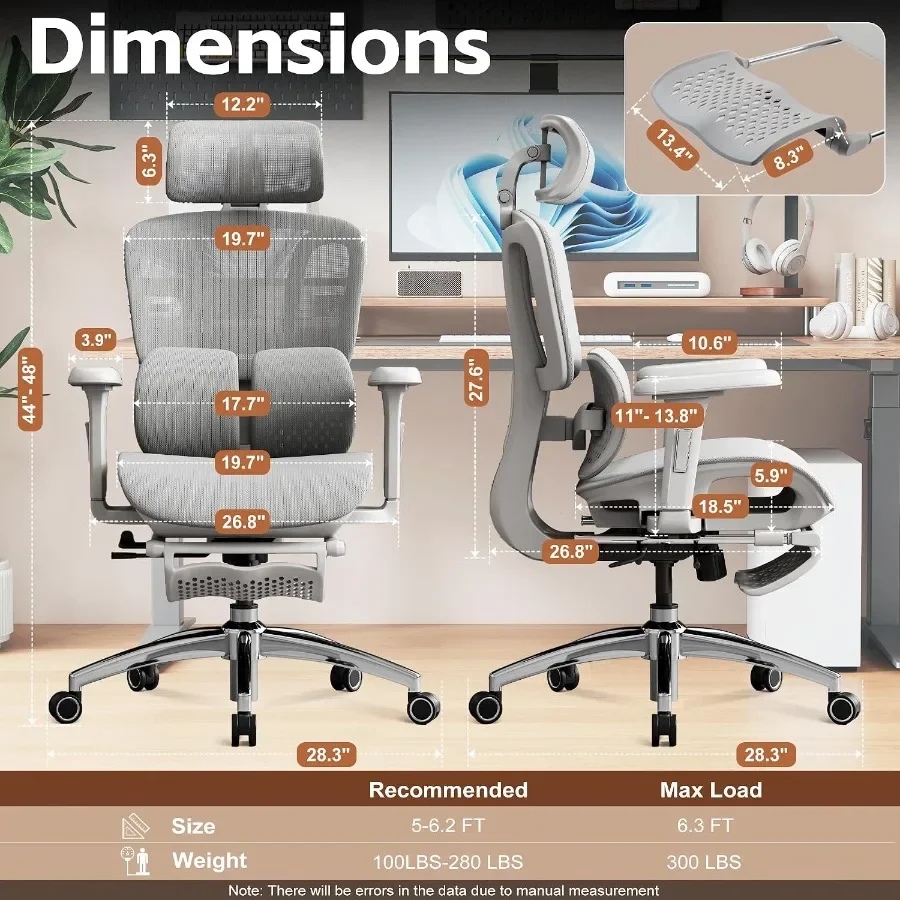Ergonomic Office Chair, Desk Chair with Adjustable 3D Headrest and Armrests, Gaming Chair with Dynamic Lumbar Support Adjustabl