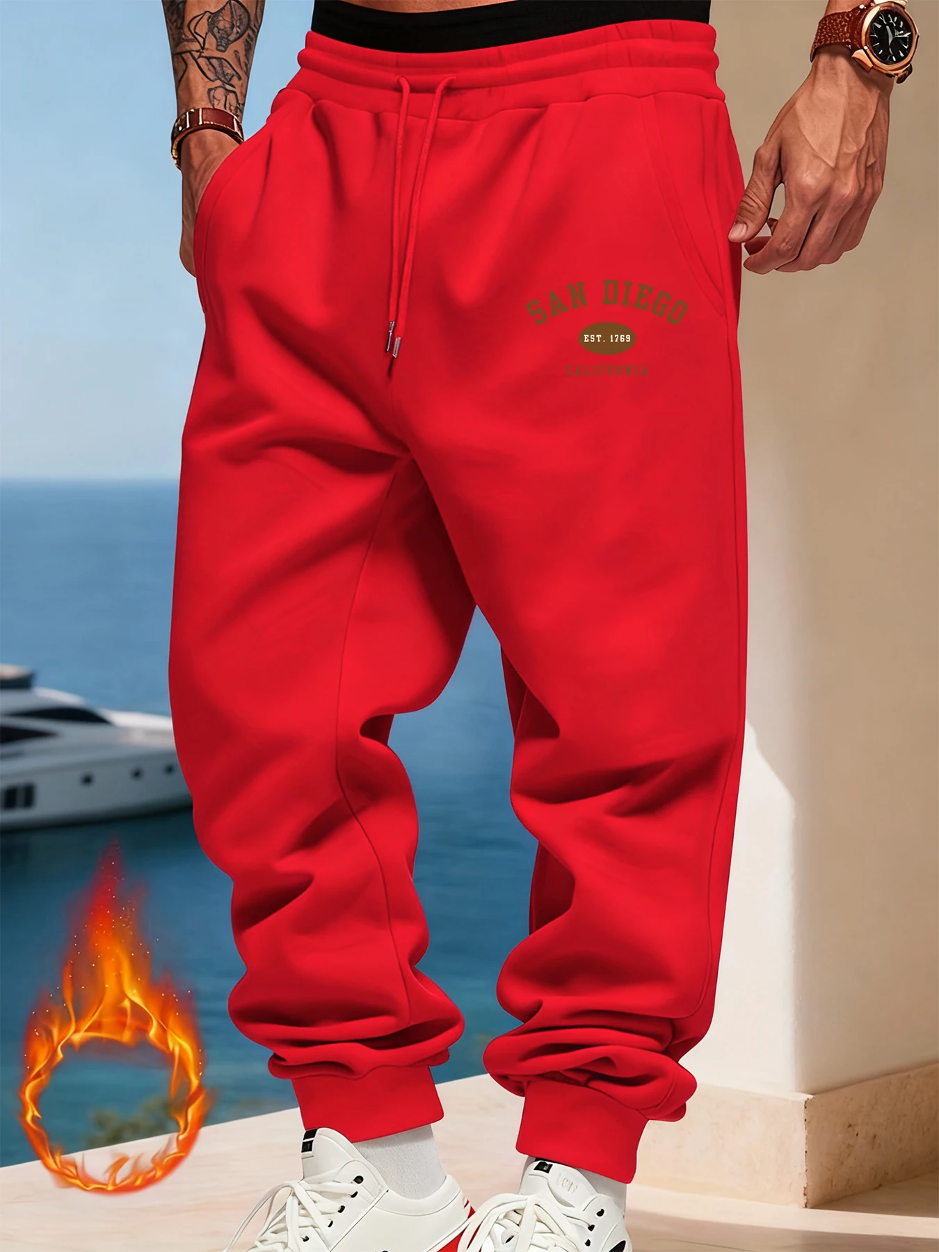 

San Diego California Letter Print Male Sweatpants Fashion Fleece Pant Trendy Jogging Britches Casual Comfy All-Match Long Pants