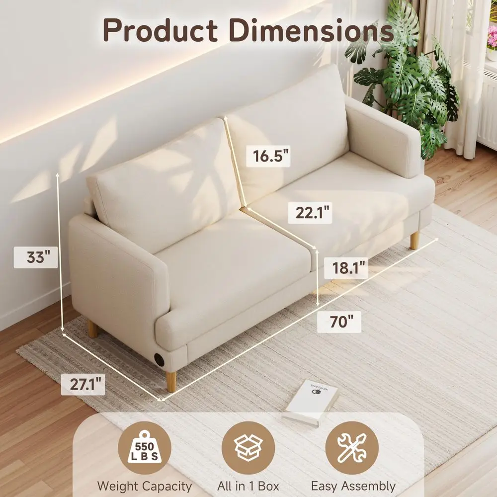 

Modern Loveseat Sofa with USB TypeC Ports, Linen Fabric 2Seater Deep Seat Couch, Cozy Small Couch Sofa for Living Room Bedroom