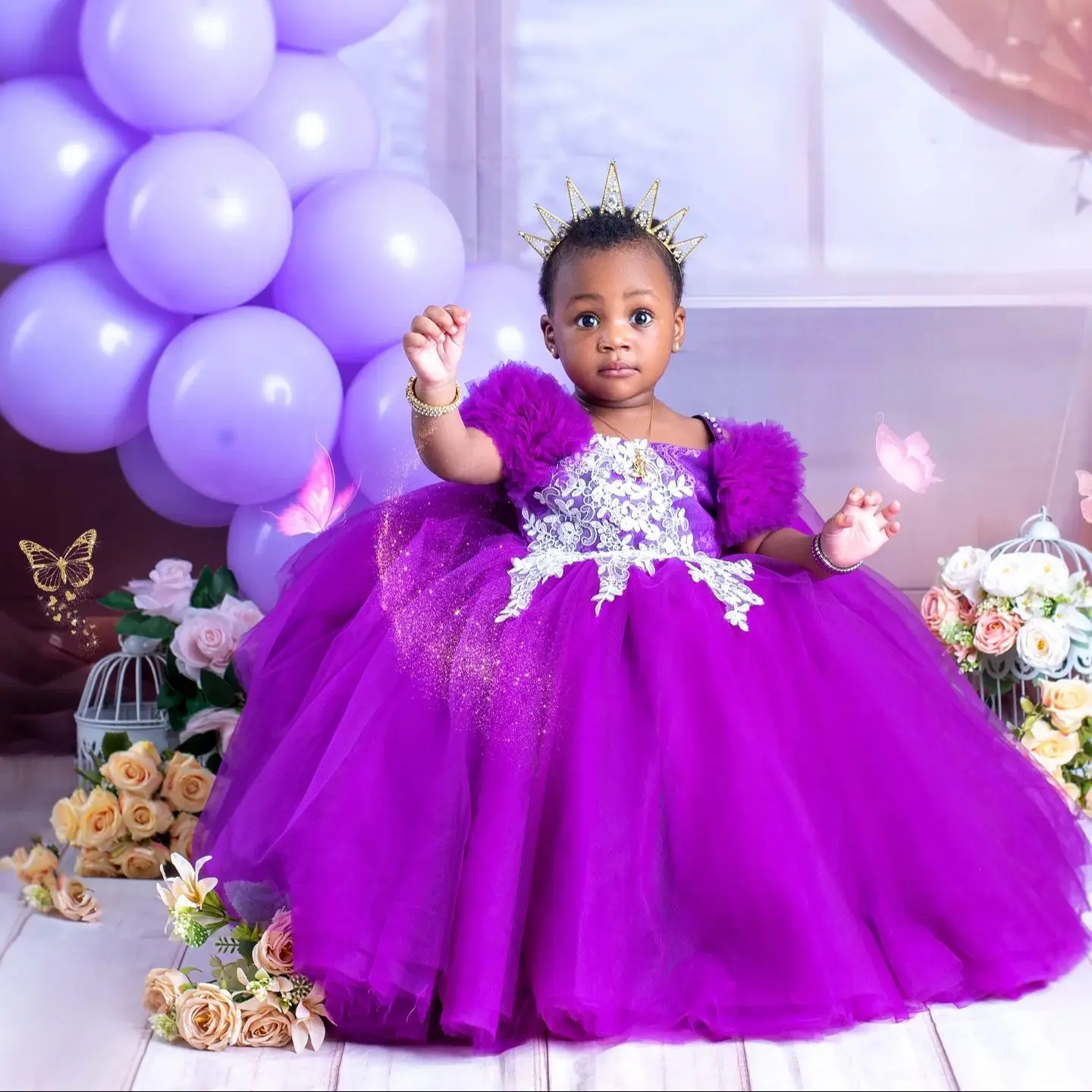 

Индивидуальное фиолетовое бальное платье для девочки на день рождения, кружевное платье с цветами для девочек, платье для выпускного бала/вечеринки для фотосессии