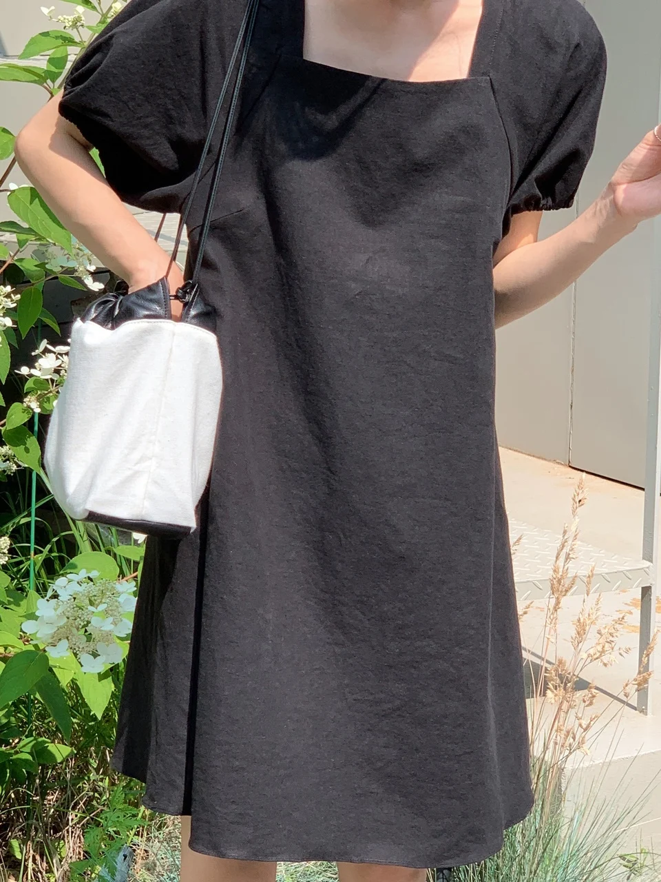 Loose Korean Sle Women's Dr Summer New Faion ort Skirt Age Reduction Square Collar Belted A-Line Skirt