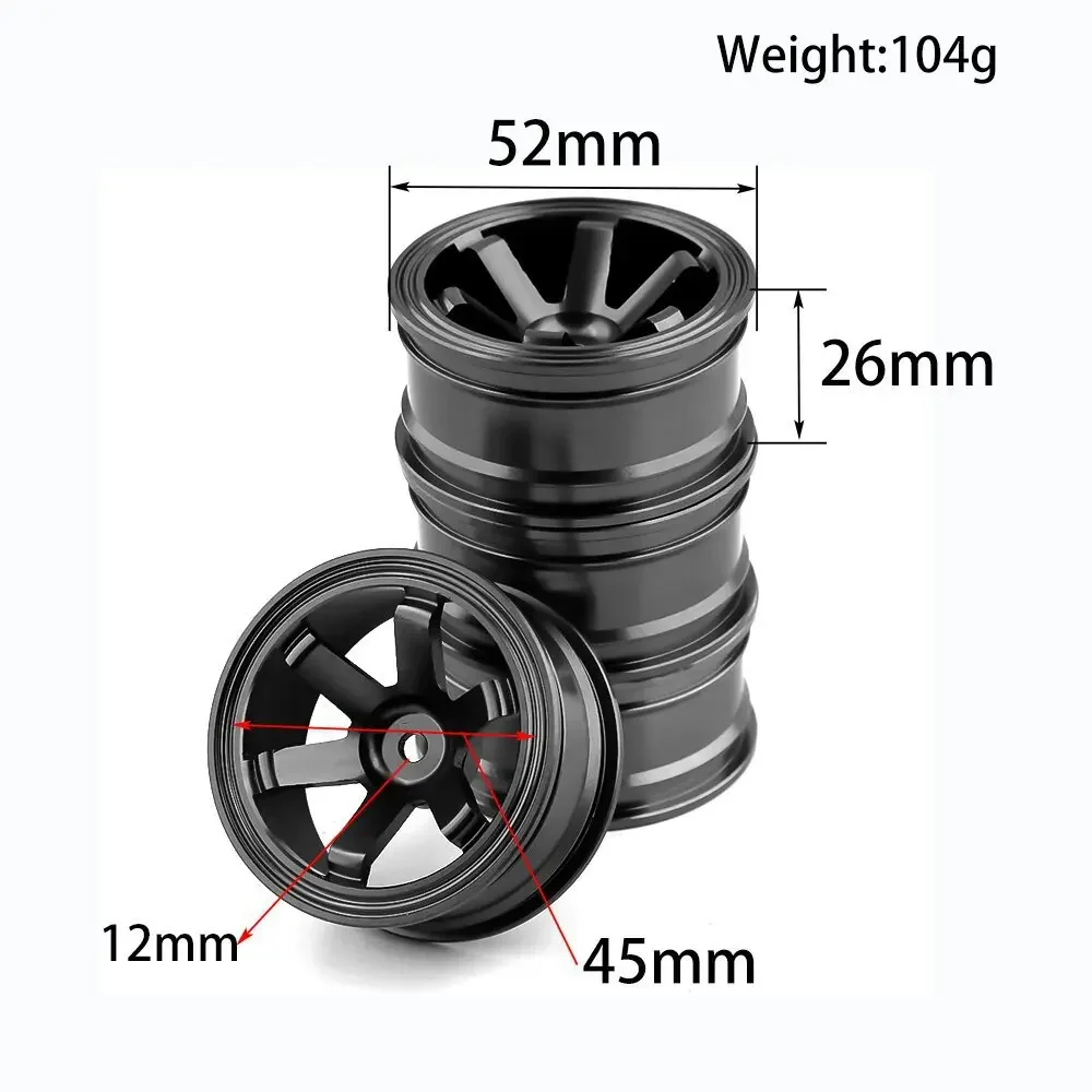 4Pcs 52*26mm Aluminum Wheel Rims for RC 1/10 On-Road Drift Traxxas HSP 94123 94122 Tamiya HPI Kyosho RedCat SAKURA
