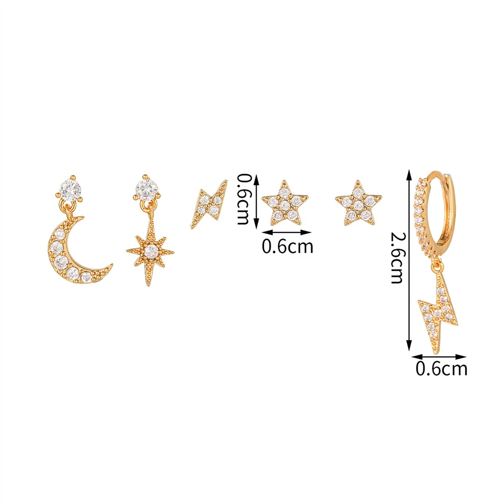 New Design Stainless Steel Cubic Zirconia Chain Stud Earrings For Women Star Moon Cartilage Earring Piercing Jewelry