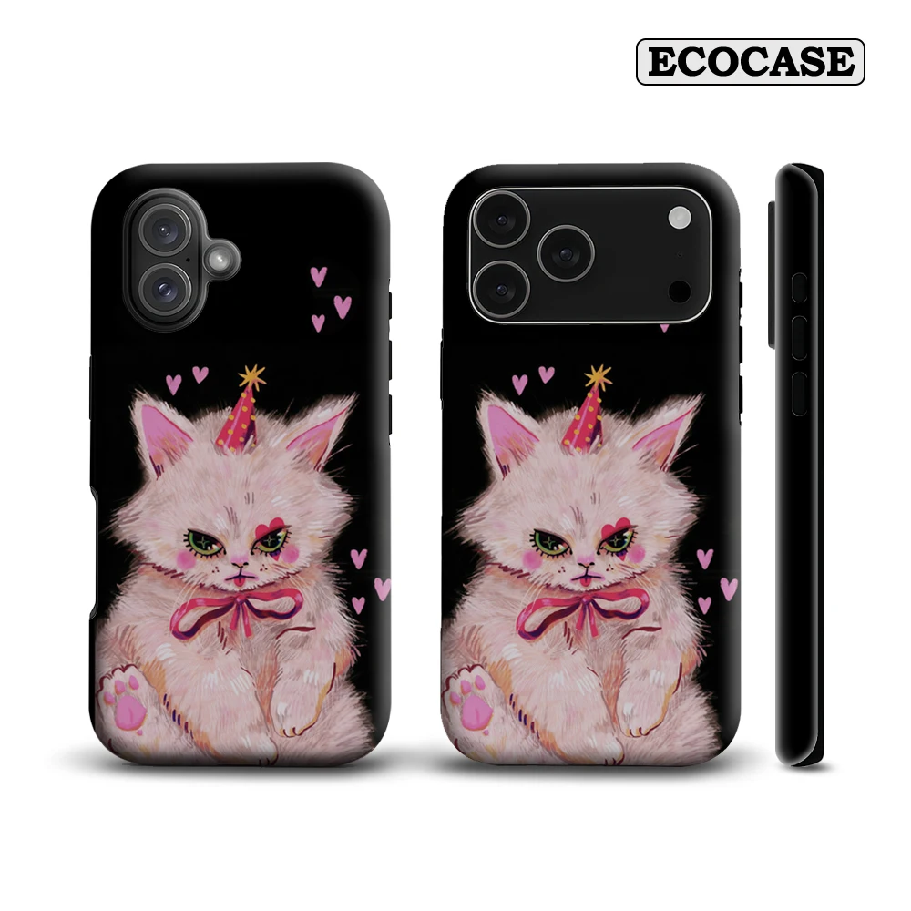 Rosa Herz Festliches Kätzchen IPhone 17 Must-Haves Handyhülle für IPhone 17 16 15 14 13 12 Pro Max Plus Doppelschichtige Rückseite
