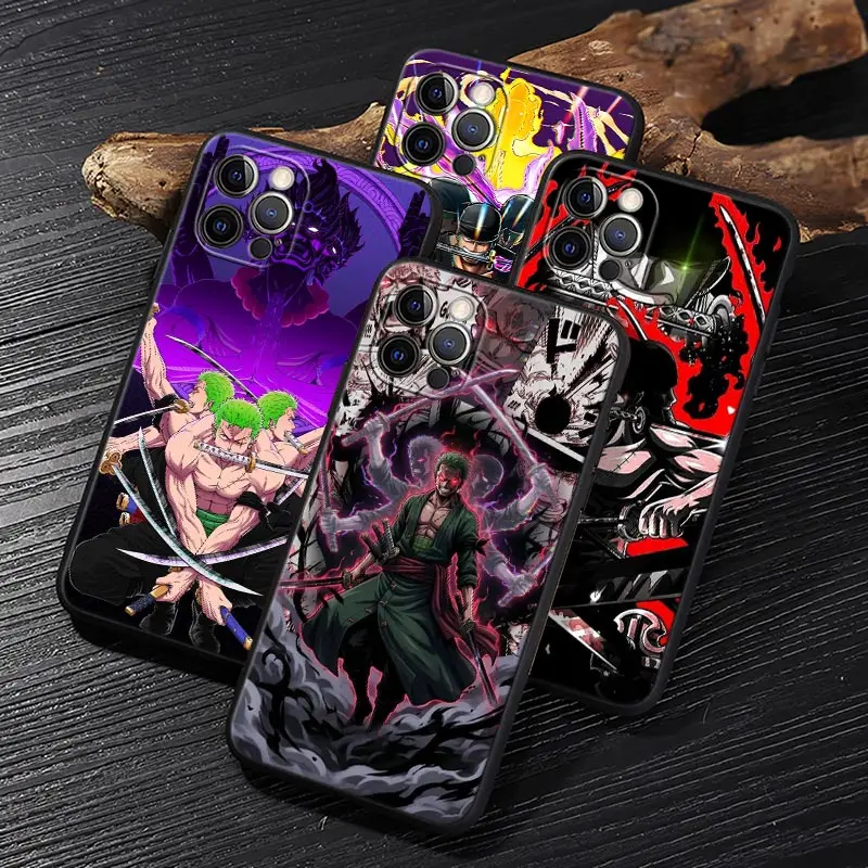 Anime One Piece Zoro Hülle für iPhone 17, iPhone 16, 15, 11, 12, 13 Mini, 17 Pro Max, 16 Plus, 17E, 16E Air – Weiche Schutzhülle