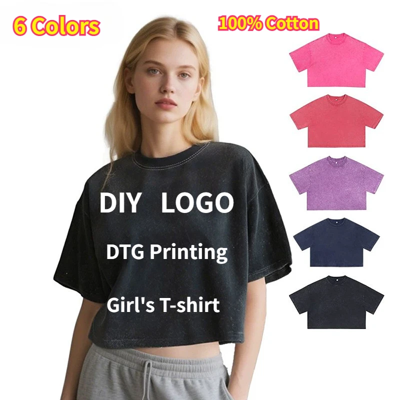 Customized Your Design DTG Printing 6 Colors Women T-shirts Summer High Quality Charming Girl Fashion Crop Top Short Sleeve Tees