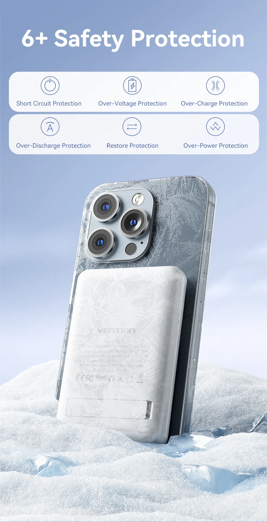 Carregador Portátil Power Bank Magnético Vention 5000mAh