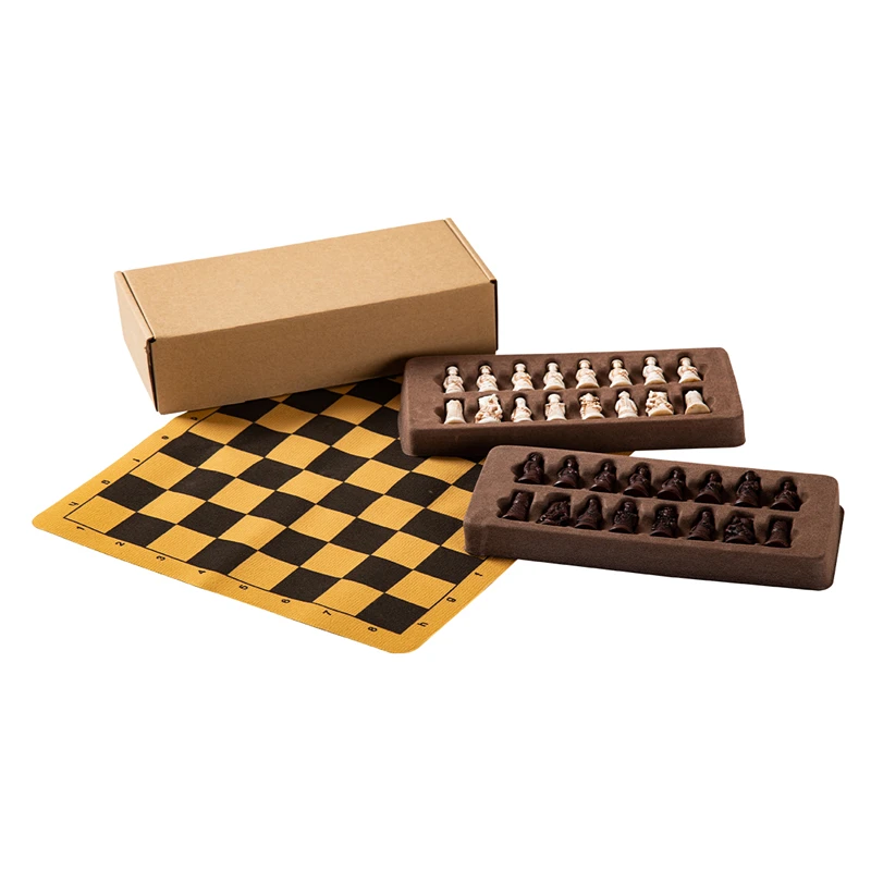 

Entertainment Small Chessboard 28cm/11inch Retro ancient chess trumpet resin chess piece velvet chess figure modeling puzzle
