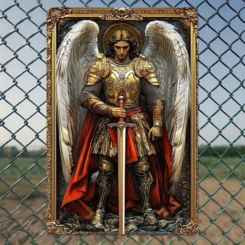 Room Decor of Archangel Michael Aluminum Sign, Vintage Wall Decoration, Decorative Plaque Suitable for Home, Office, Café, Bar