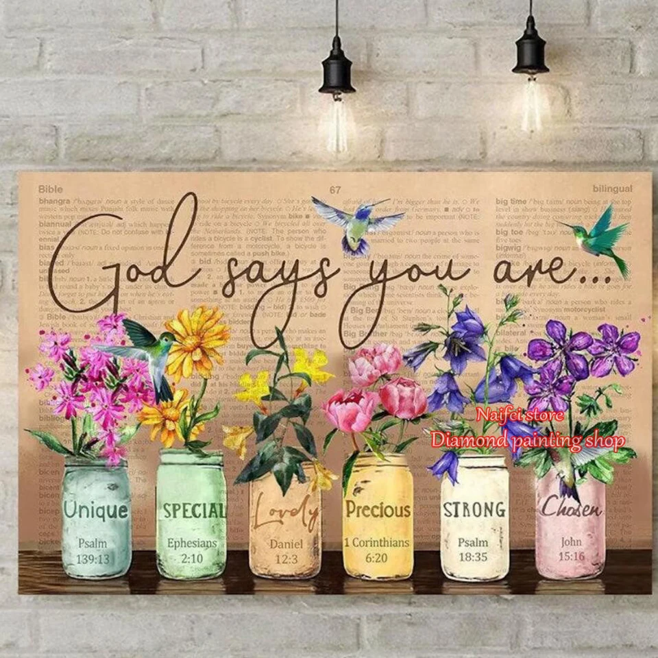 Hummingbird Diamond Painting Text God Says You Are Flowers Diamond Mosaic Embroidery Best Gift For Christians Bible Lover Family