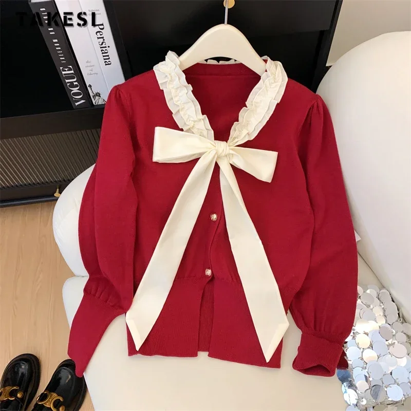 French Style Turn Down Collar Elegant Luxury White Blouses 2023 Winter Women Office Lady Long Sleeve Bow Lace-up Shirts Top