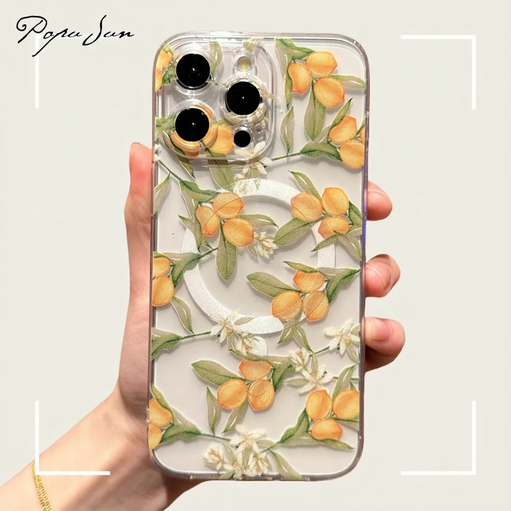 Transparent With Magsafe Magnetic Print Flower Case For iPhone 17 Air 16 13 12 14 11 Pro Max 15 Plus Wireless Charge Clear Cover