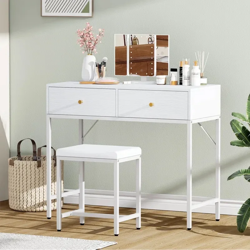 2024 New Customized Multifunctional Double Drawing Dressing Table and Chair Set with Movable Smart Mirror Can Be Used as a