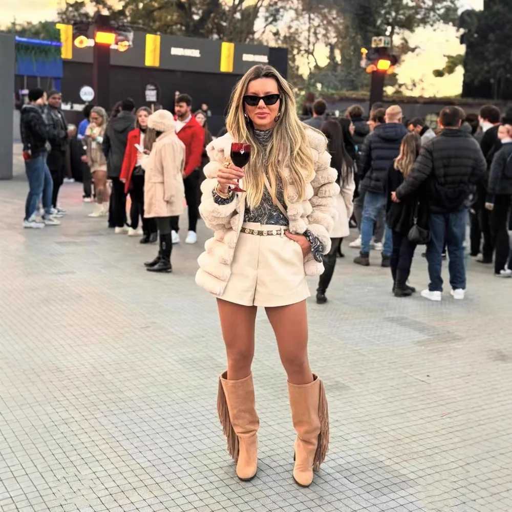 Winter Loose Fur Feather Overcoat for Women Hooded Luxury Patchwork Fluffy High Waist Warm Outwear Female Fur Feather Coat 2025