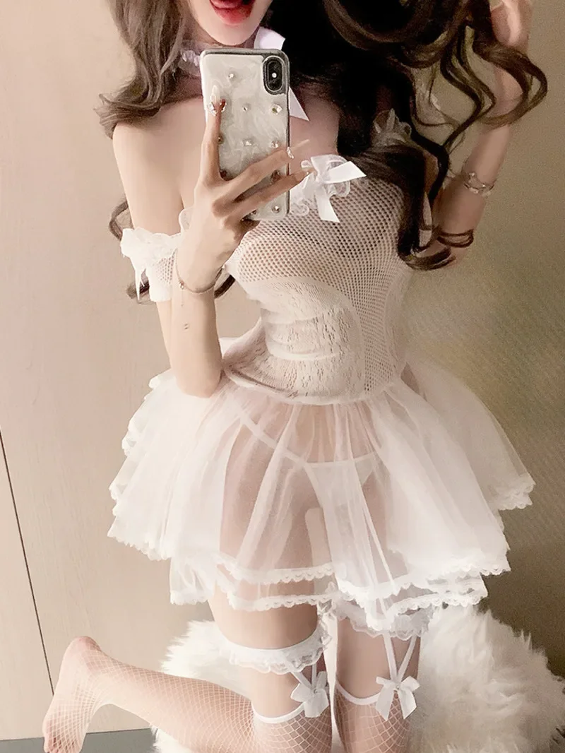 

Сетчатое кружевное прозрачное милое мини-платье 2025 Новые кружевные корейские женские платья Сетчатое платье без бретелек Элегантные сексуальные топы Pure Desire G68U