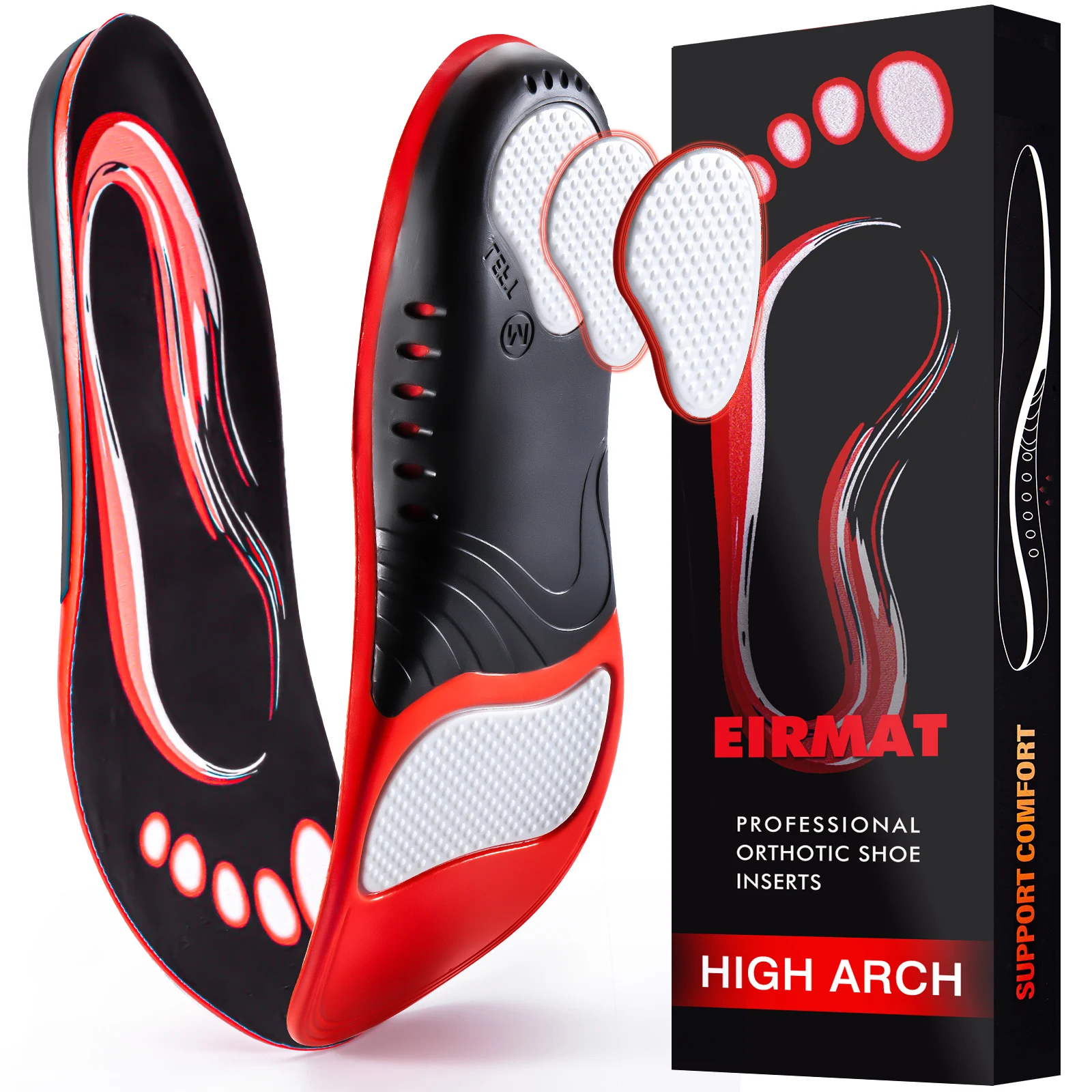 220+ Lbs Heavy Duty High Arch Support Insoles for Men Women Shock Absorbing Shoe Inserts for Flat Feet Standing All Day Insole