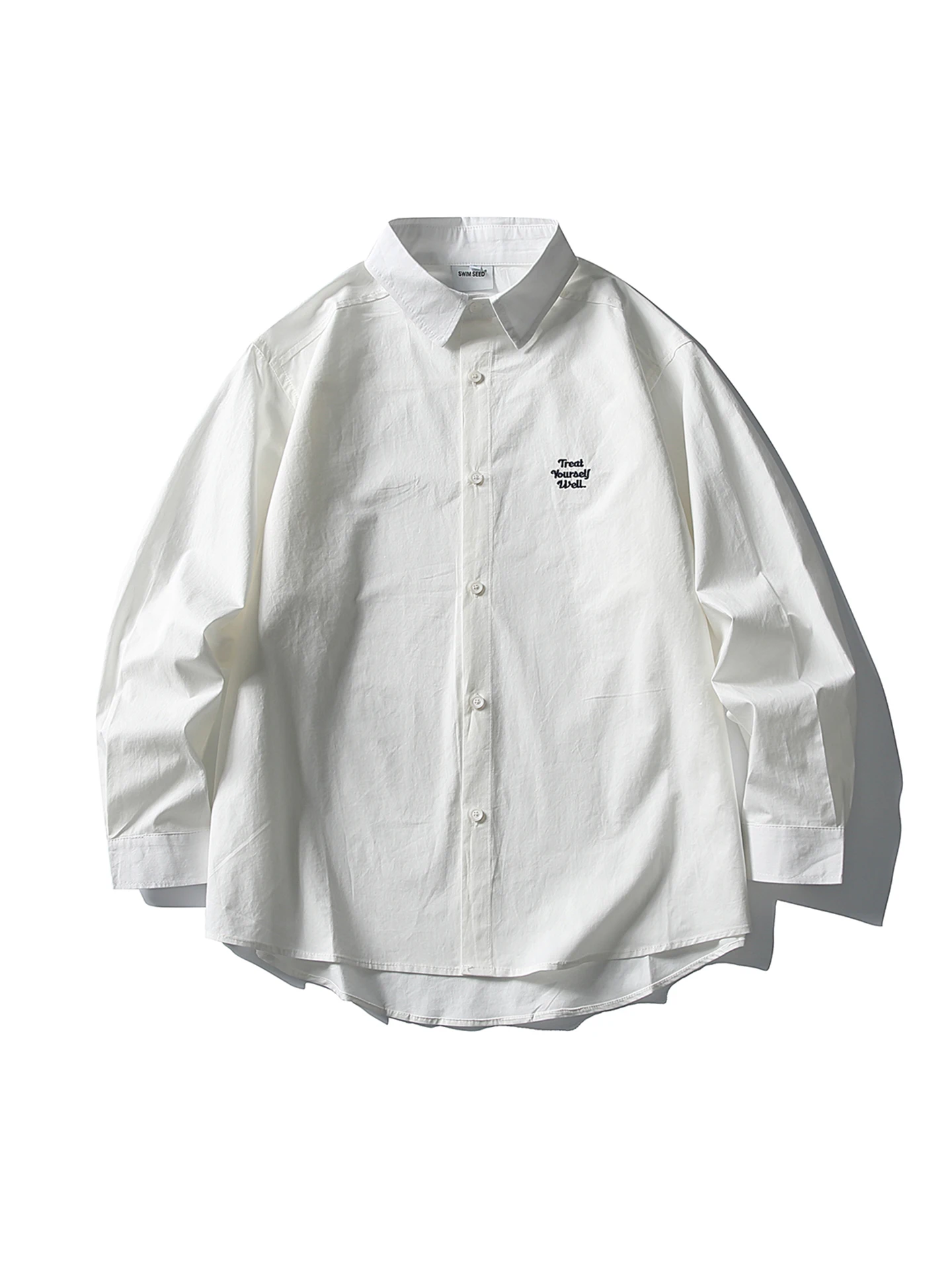 

Retro Japanese Sle Pure Color Embroidered Collar Men's Casual irt Spring Season Versatile Couple's Sle Outerwear