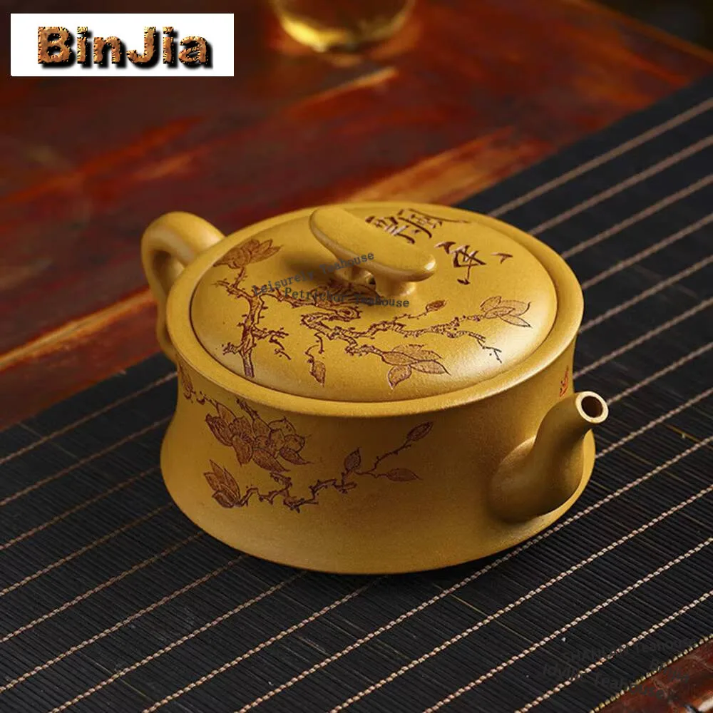 

300 мл китайские чайники Исин из фиолетовой глины, чайник для заварки чая, известные художники, ручная работа, необработанная руда, золотой секционный чайник, чайная посуда Zisha