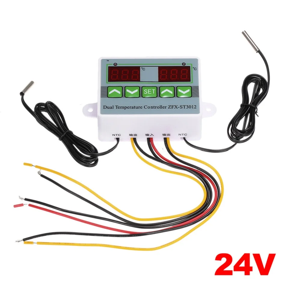 ST3012 Dual Temperature Regulator with Configurable Hysteresis Settings and Power Supply Flexibility for 12V 24V 220V Circuits