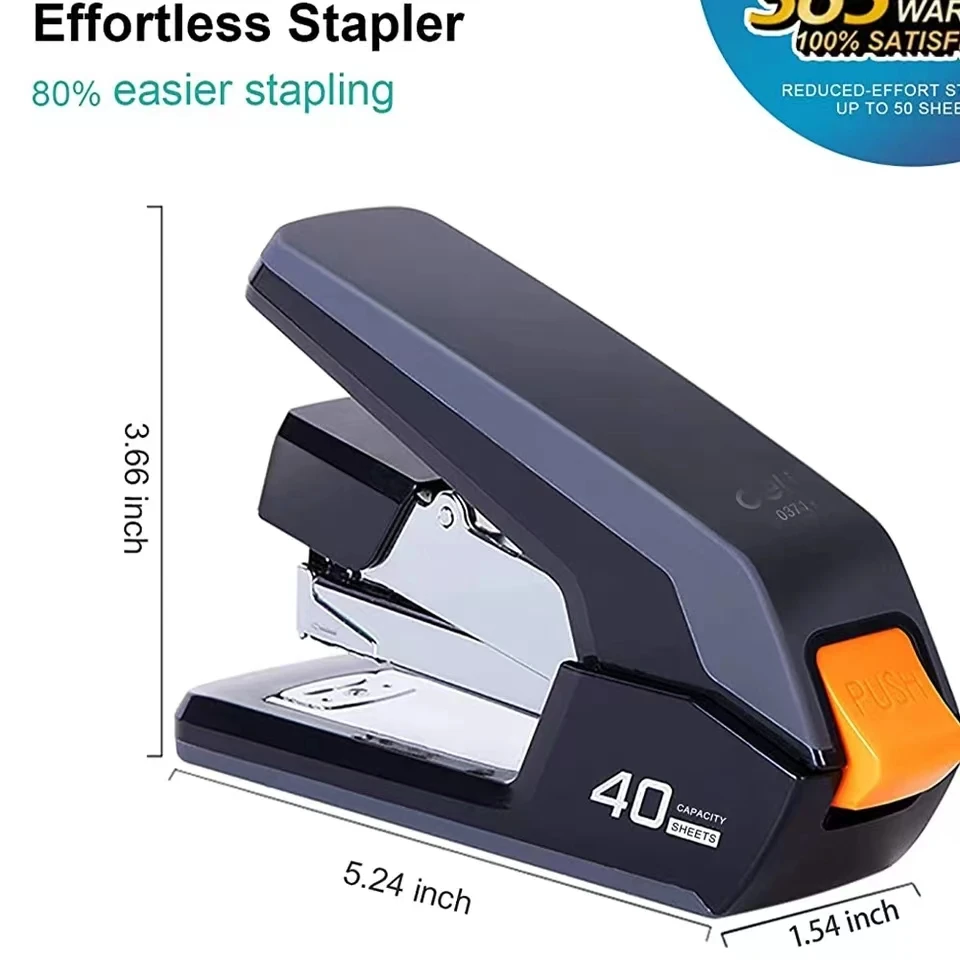 Stapler Desktop tanpa usaha, kapasitas 40-50 lembar, Stapler satu jari, Stapler tugas berat ergonomis mudah dimuat