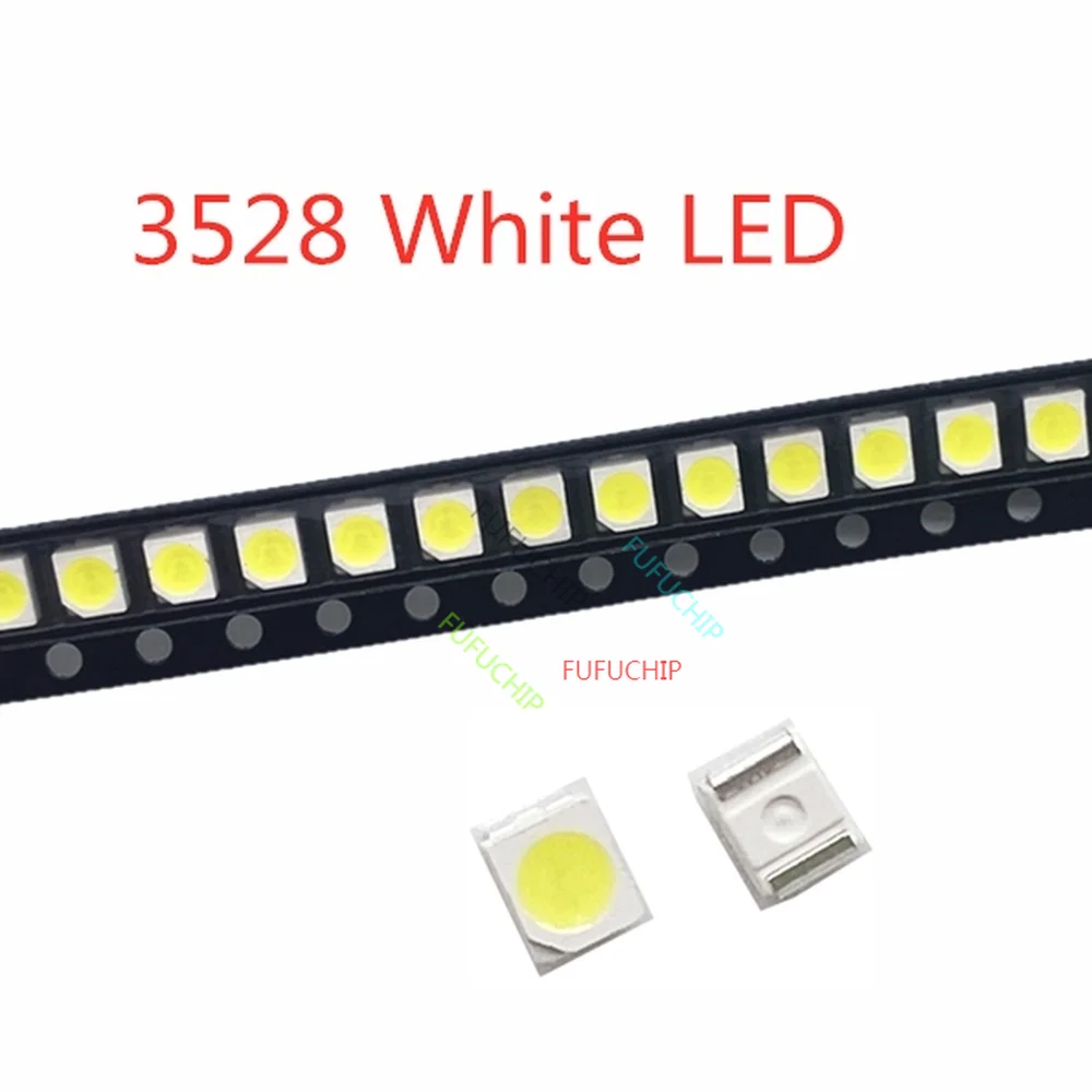 200PCS/LOT 1210 white 3528 SMD LED bright white light-emitting diodes 5000-7000k 6-7lm 2000-2200mcd 2.8-3.6v 3528 Cool white