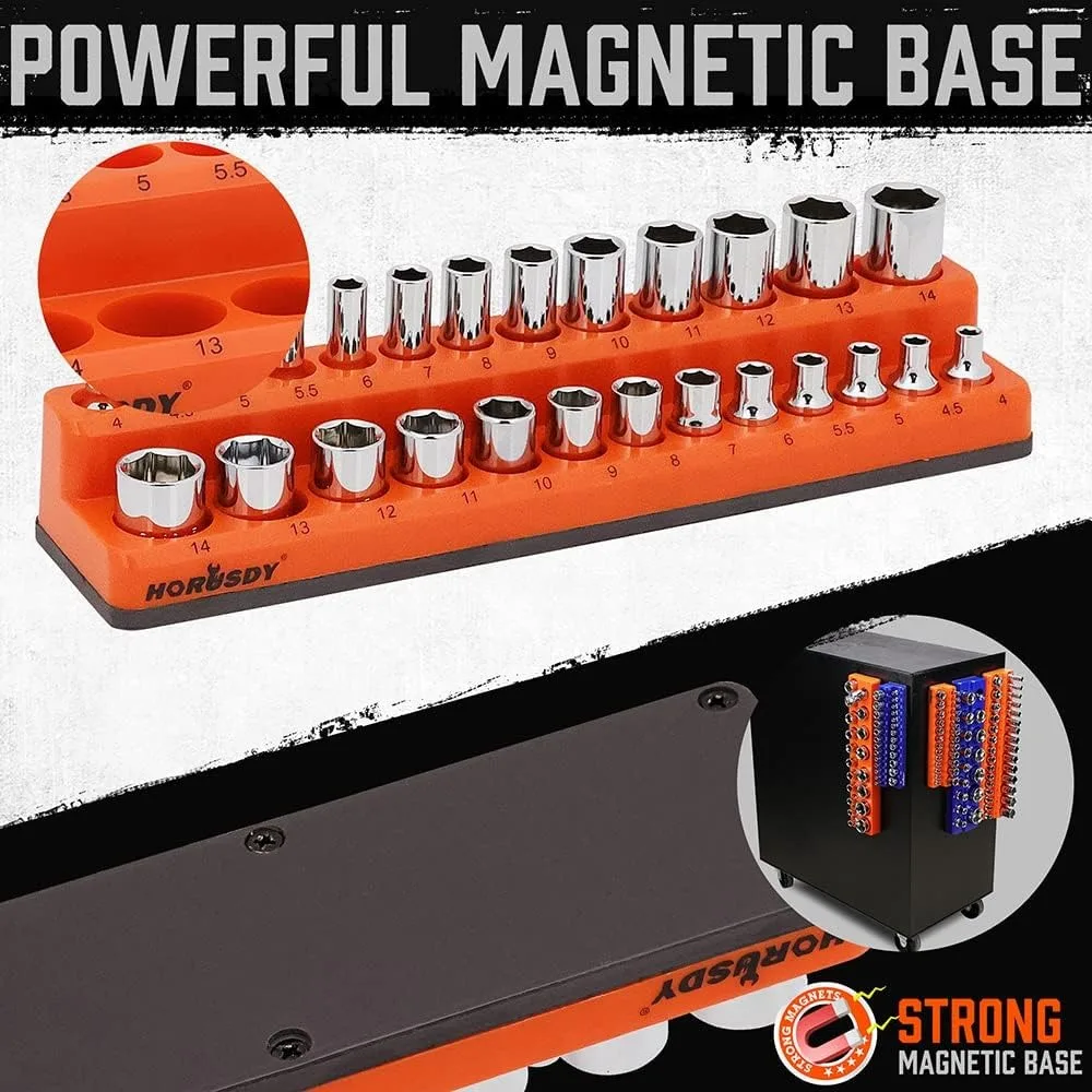 6-Piece Magnetic Socket Organizer Set, Magnetic Socket Holder, 1/4", 3/8", 1/2" Socket Holds 143 Pieces Magnetic Socket Trays