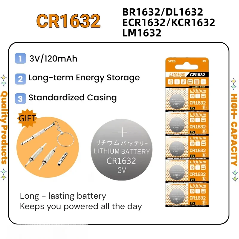 top5-100PCS CR1632 Coin Cells Batteries CR1632 DL1632 BR1632 LM1632 ECR1632 120mAh Button Battery For Watch Car Remote Key