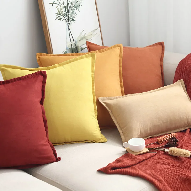 Yellow Brown Orange Warm Color Solid Pillow Case Cushion Cover Suede Home Decorative Pillow Cover 45x45cm/60x60cm/30x50cm