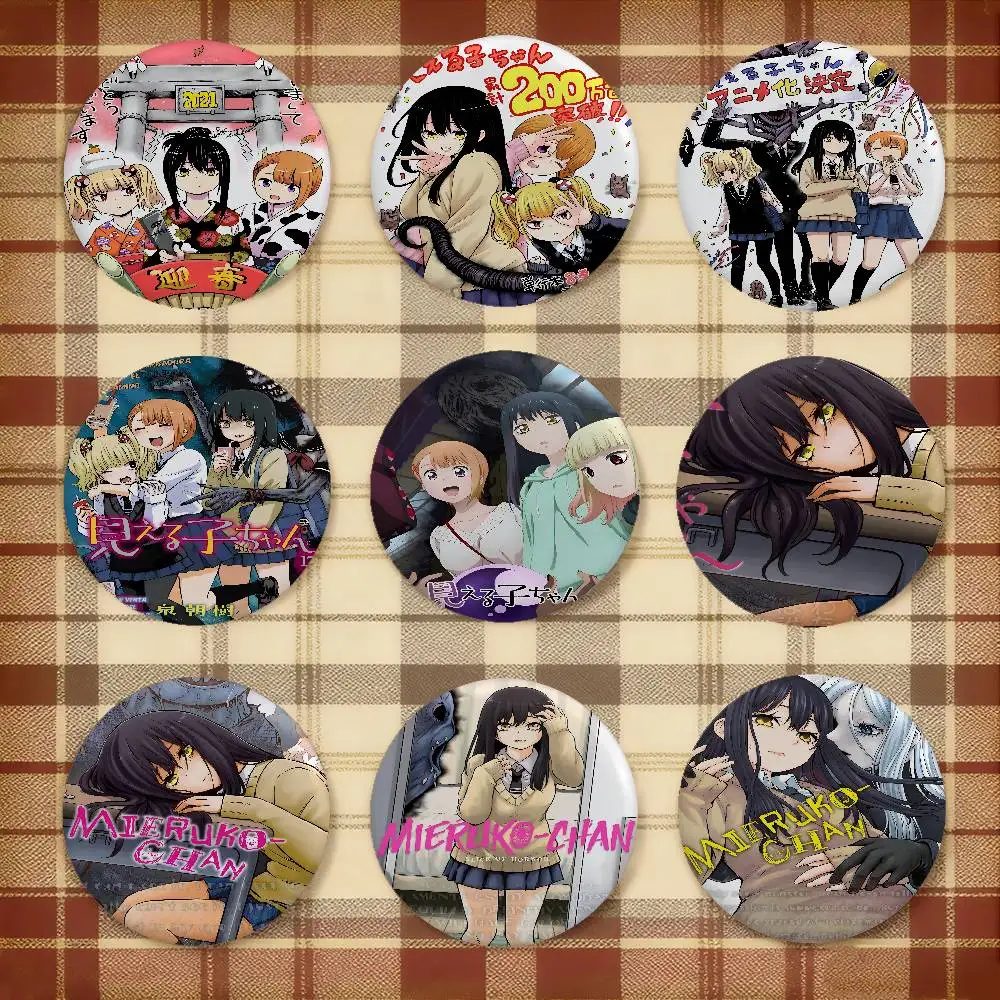 Broches de Anime M-Mieruko Chan, Elegantes Pines Decorativos, Exquisita Insignia Redonda, Accesorios para Bolsos, Joyería, Regalos