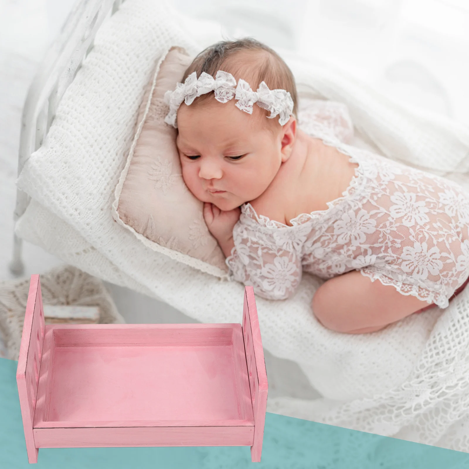 

Vintage Solid Wood Baby Bed Newborn Photography Prop Photoshoot Infant Photo Accessory Unisex Wooden Photo Prop