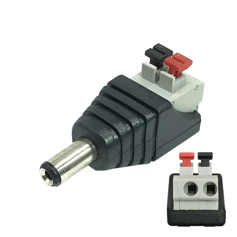 Adaptador de conector de empuje para cable sin soldadura, 2.1x5.5mm DC macho y hembra, enchufes de cable de alimentación 2