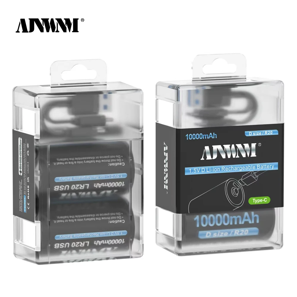 Batería Lipo LR20 de iones de litio recargable por USB tipo C, 10000mAh, 1,5 V, tamaño D, para estufa de Gas, cocina, linterna, accesorios para Dron