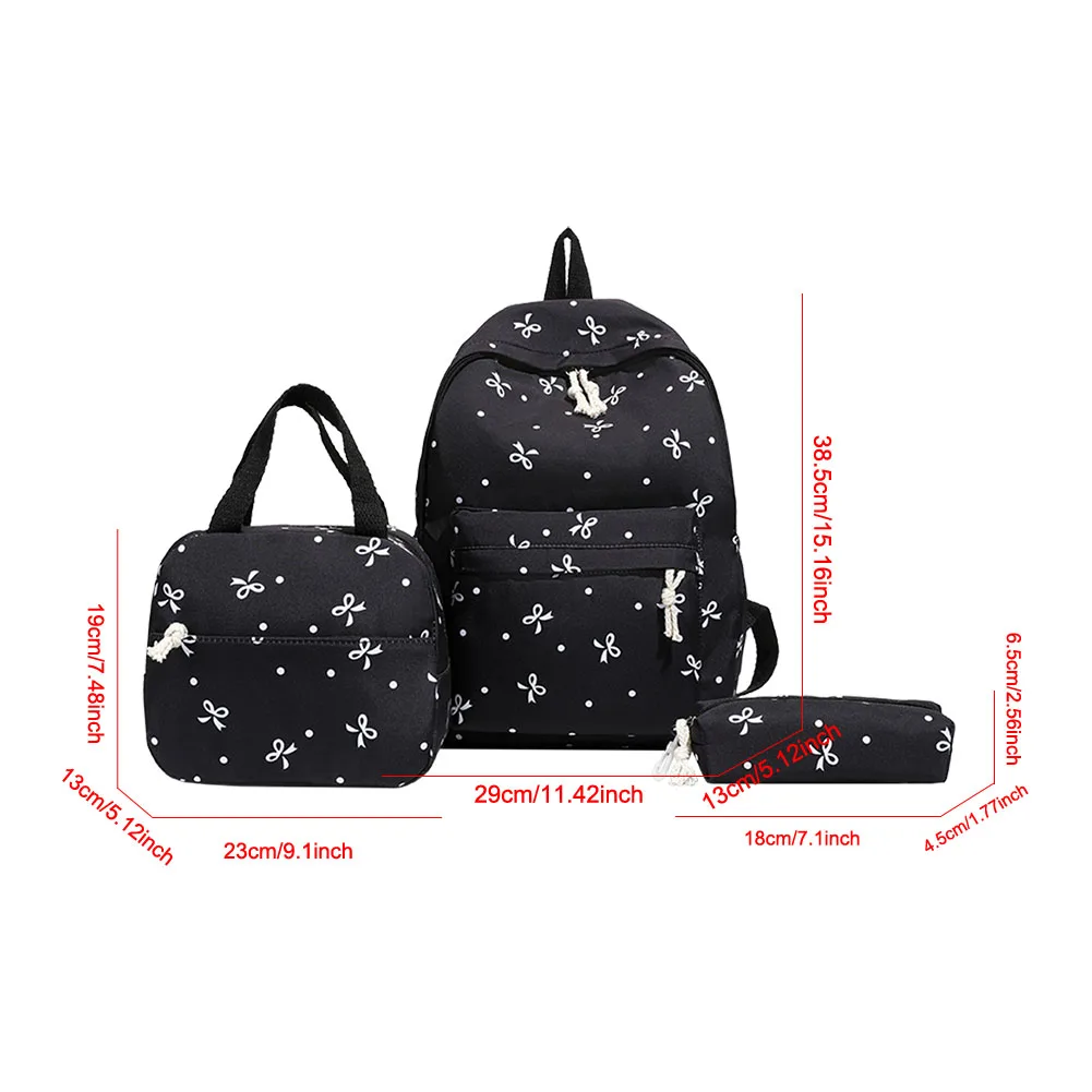 3-teiliger Kawaii-Nylon-Rucksack mit Handtasche und Federmäppchen, süßer Rucksack mit Schleife, schöner Laptop-Rucksack mit Schleife, Reise-Rucksack